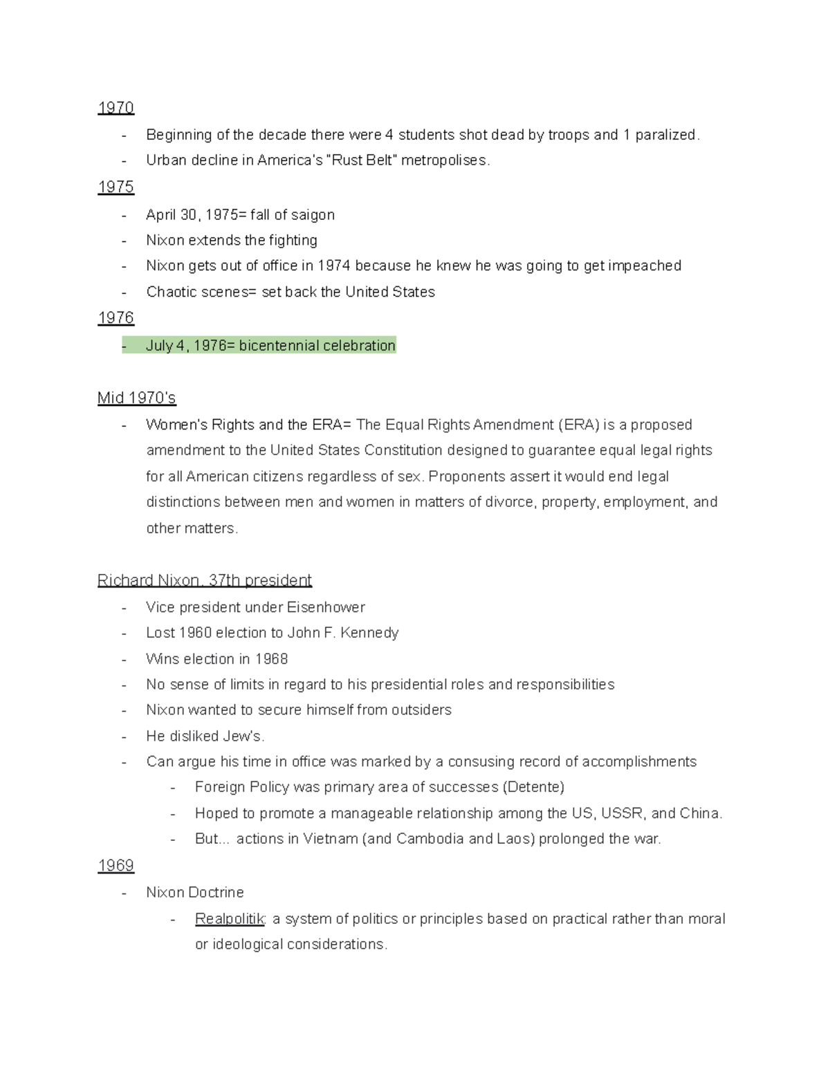 1970's - Lecture/ summary notes. Helps with exams - 1970 Beginning of ...