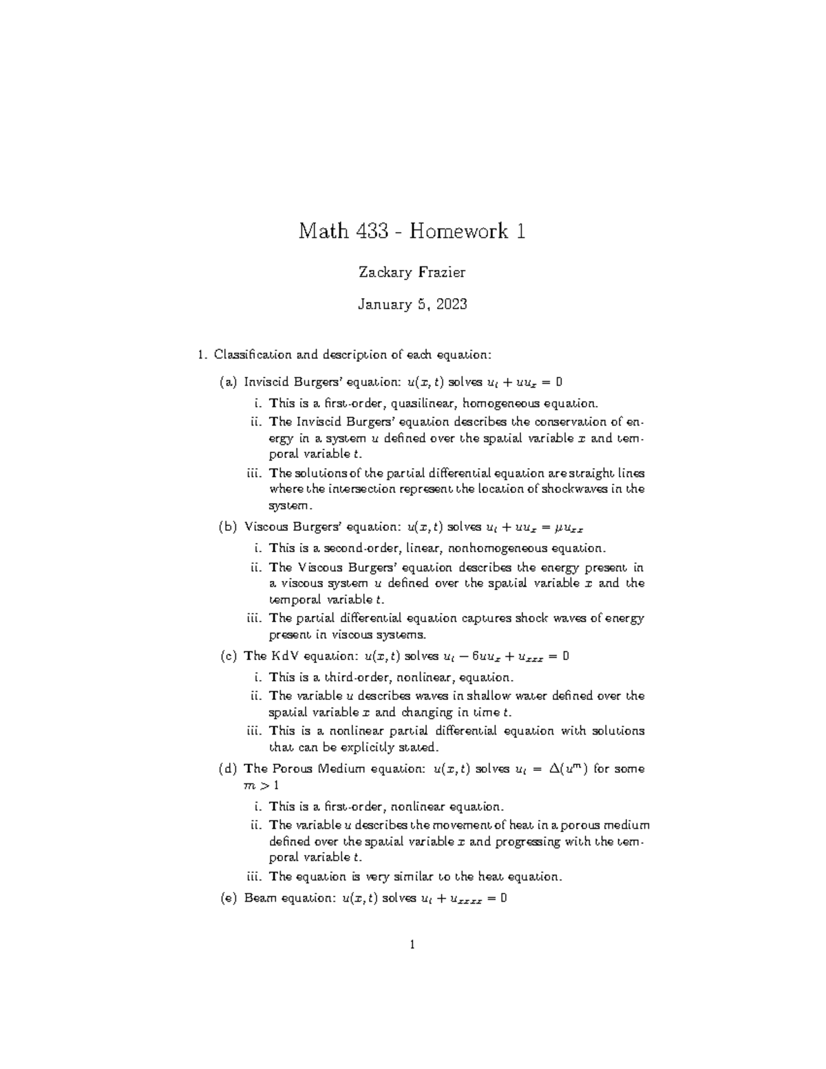 Math 433 Homework 1 Assignment That Gives An Overview Of Partial