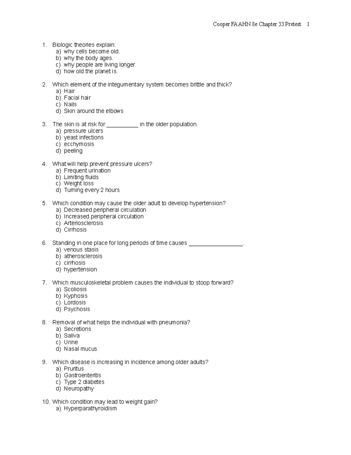 Chapter 033 - Cooper FAAHN 8e Chapter 33 Pretest 1 Biologic Theories ...