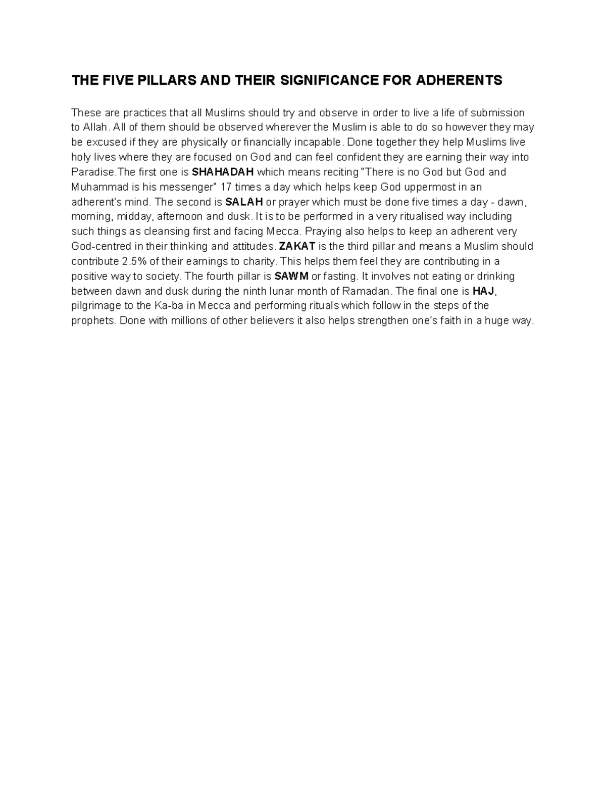 THE FIVE Pillars - Google Docs - THE FIVE PILLARS AND THEIR ...