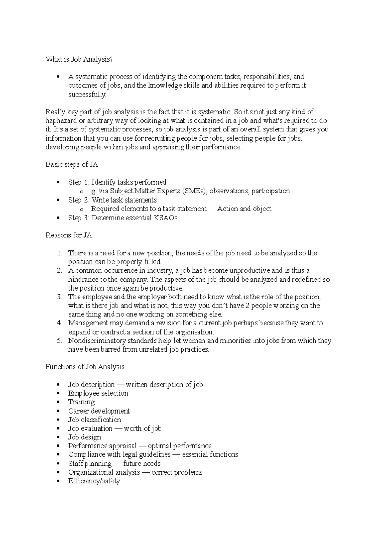 Pscy3309 lec 5 - Lecture 5 Notes - What is Job Analysis? A systematic ...