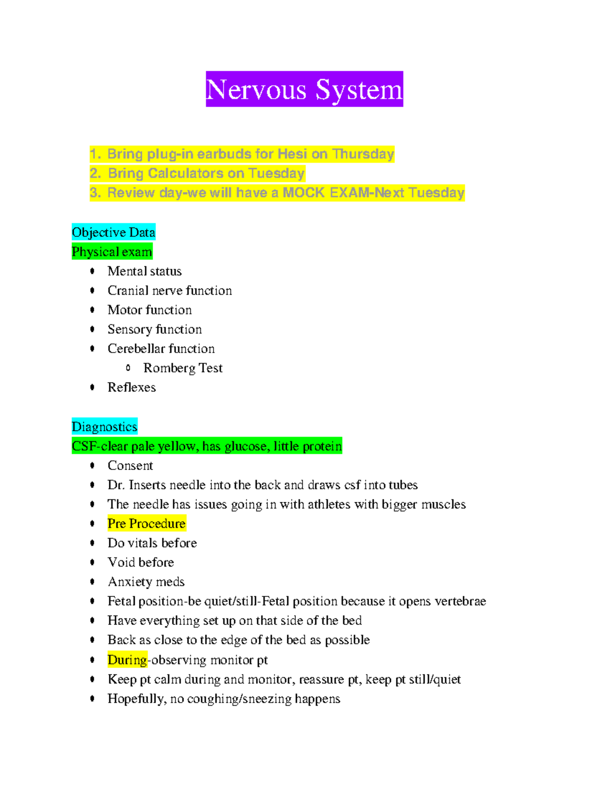 Nervous System Class Notes(2023) - Nervous System 1. Bring plug-in ...