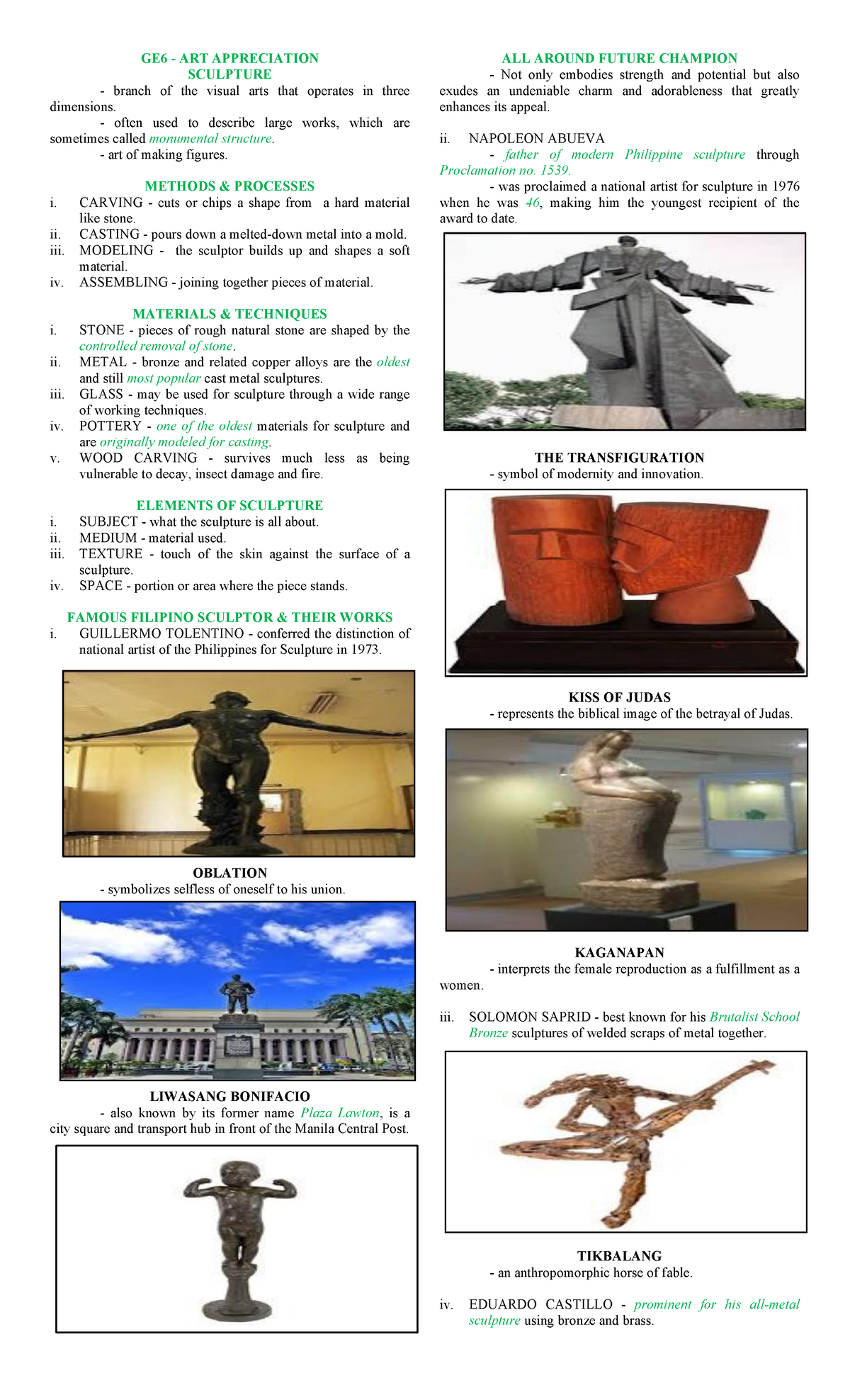 GE6 GE6 GE6 ART APPRECIATION SCULPTURE branch of the visual arts