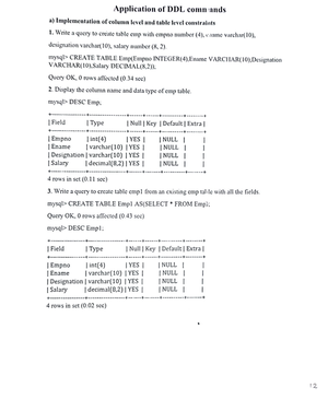 Dbms Main Final Record - DDL COMMANDS 1 A Database. QUERY: CREATE ...