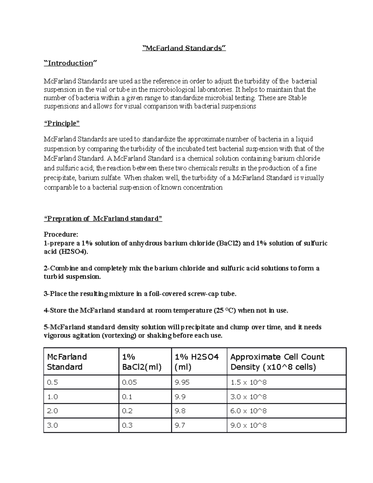 Mc Farland Standards “McFarland Standards” “Introduction” McFarland