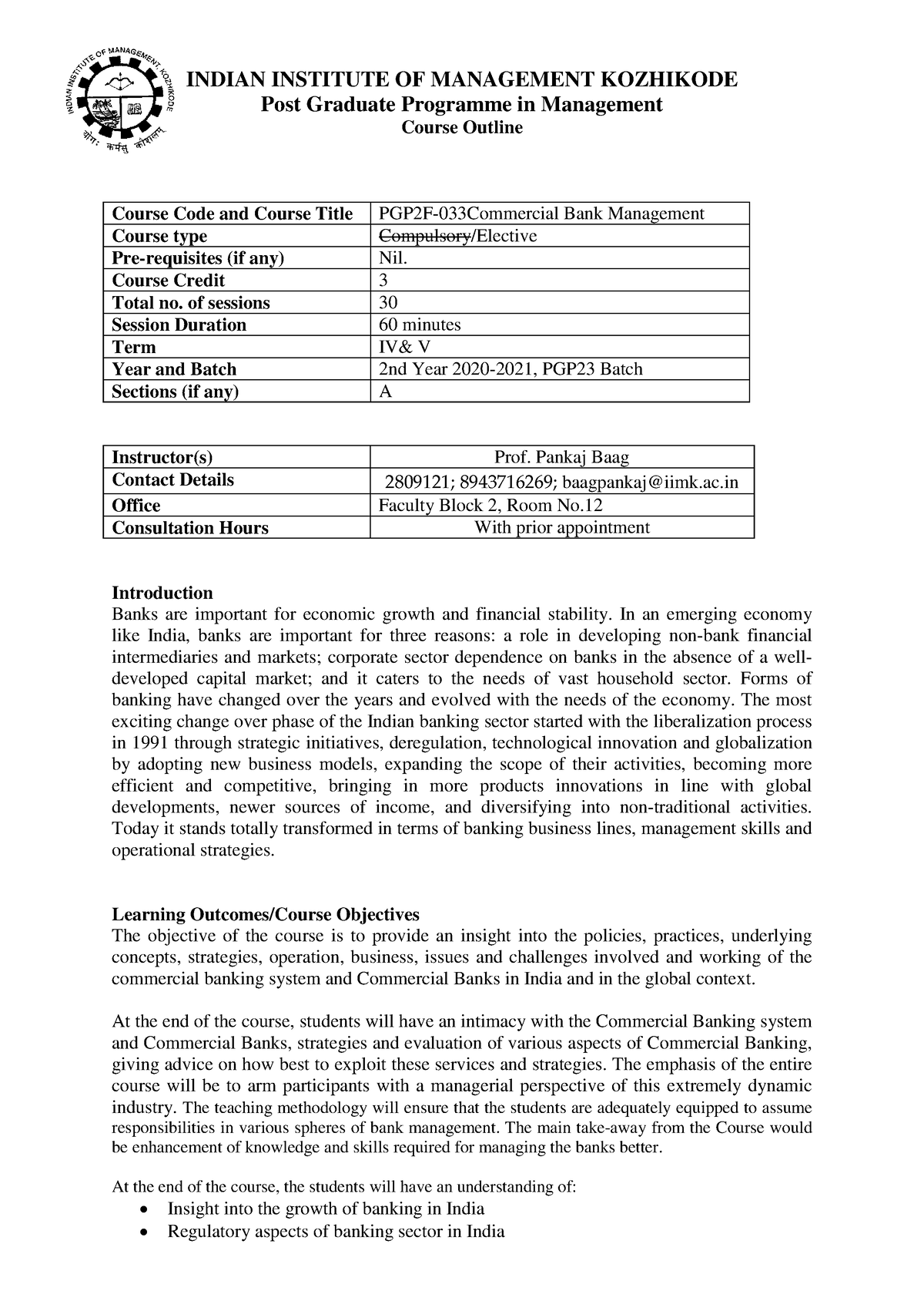 CBM-A - Syllabus - INDIAN INSTITUTE OF MANAGEMENT KOZHIKODE Post ...