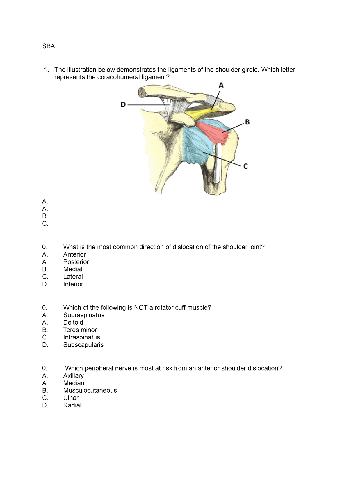 SBA SAQs session 6 - SBA and SAQ questions on shoulder (I think ...