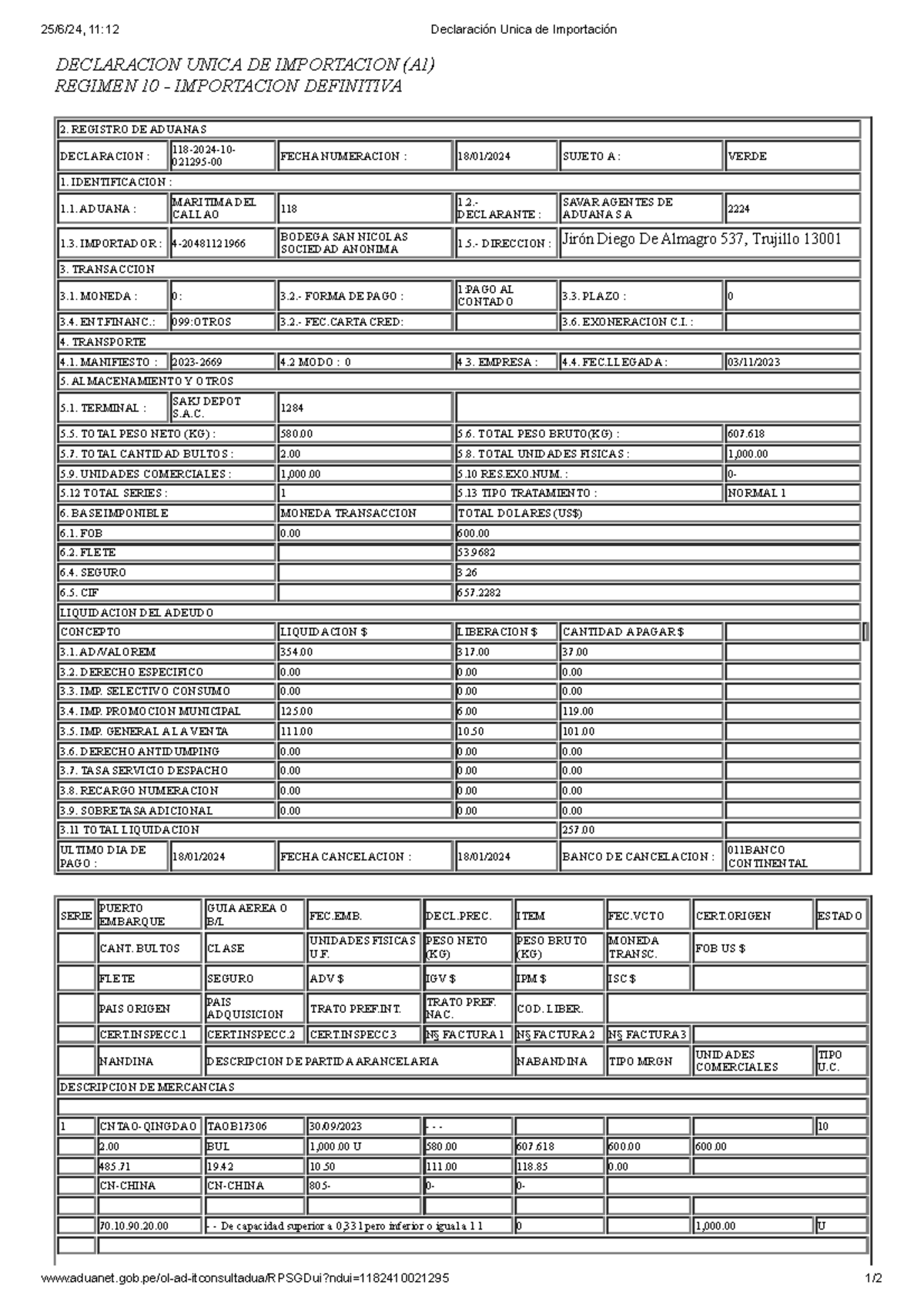 Declaración Unica De Importación 25 6 24 11 12 Declaración Unica De