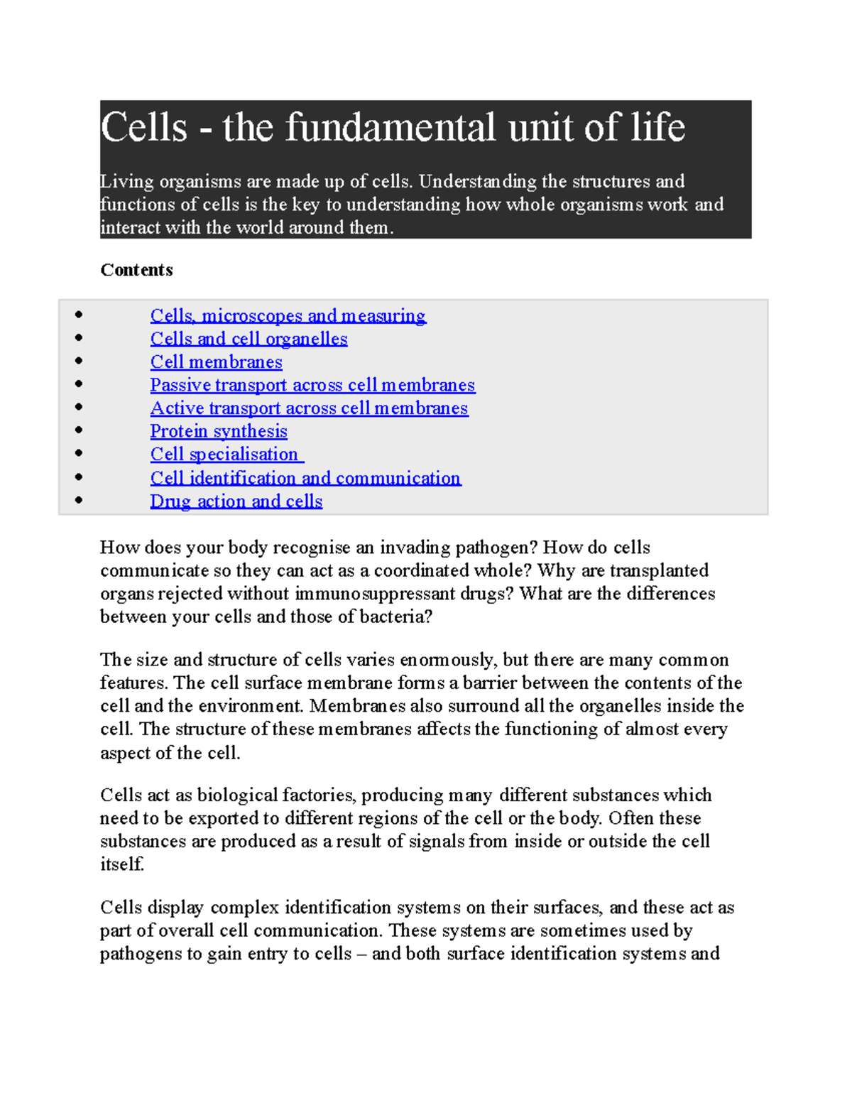 Cell Biology (a Level) - Cells - The Fundamental Unit Of Life Living 