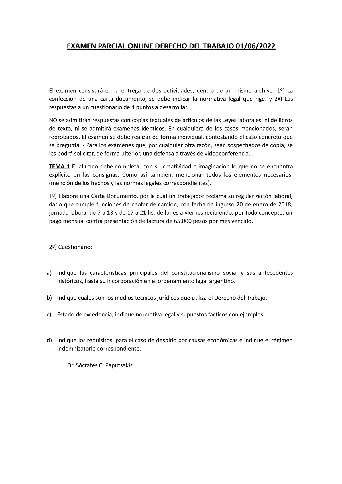 01 06 2022 Examen Parcial Online Derecho DEL Trabajo - EXAMEN PARCIAL ...