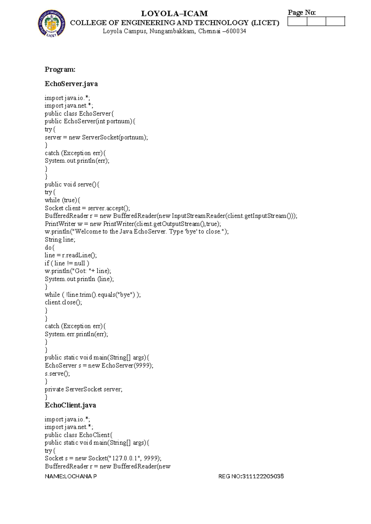 Cn2 - addasd - Program: EchoServer import java.*; import java.*; public ...