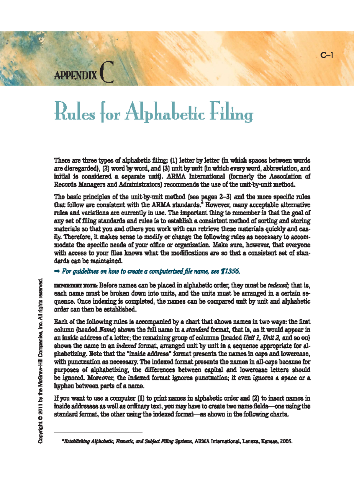Filing - Intro - APPENDIX Rules for Alphabetic Filing There are three ...