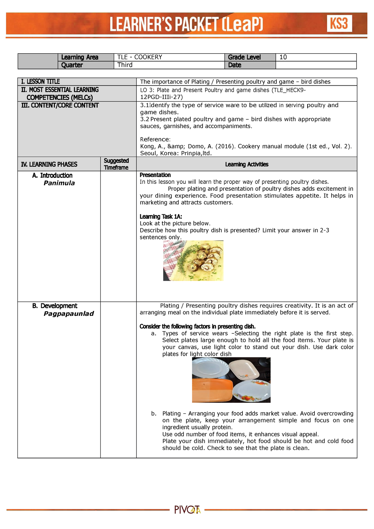 TLE Cookery 10 Week7 - Learning Area TLE - COOKERY Grade Level 10 ...