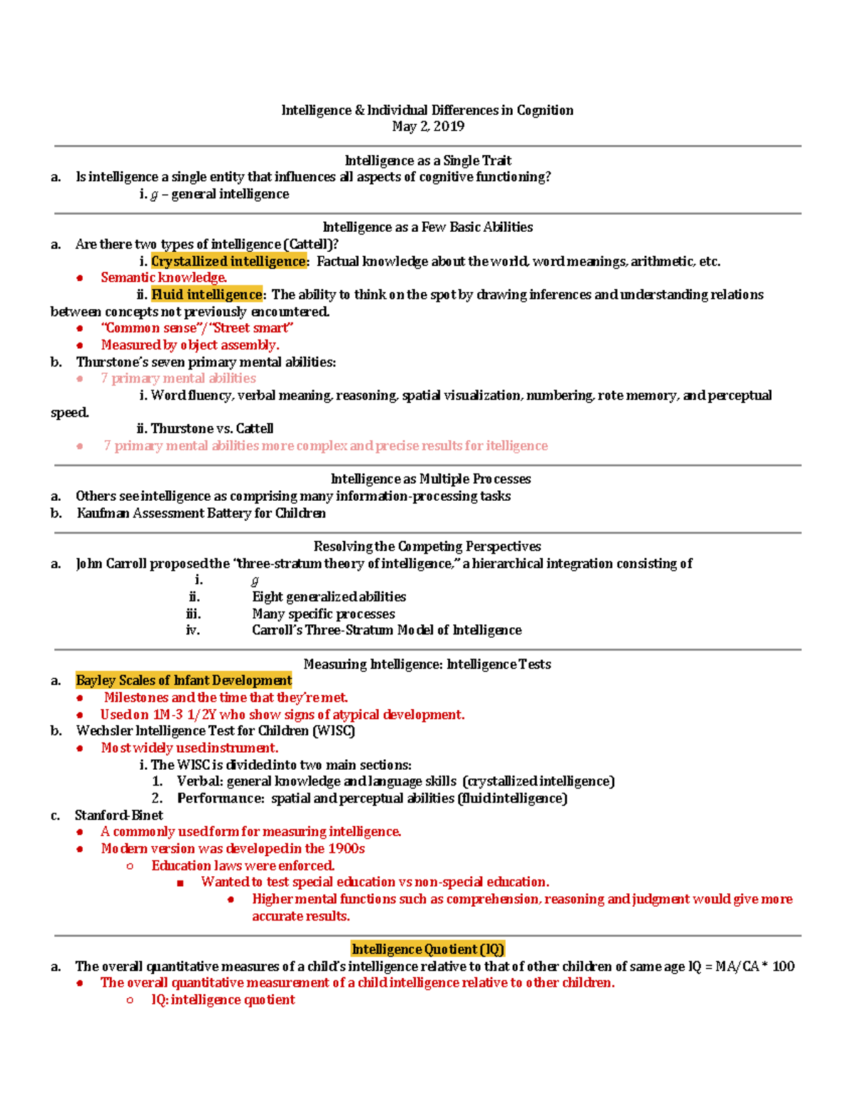 L9 Intelligence & Individual Differences in Cognition Notes - PSC 140 ...