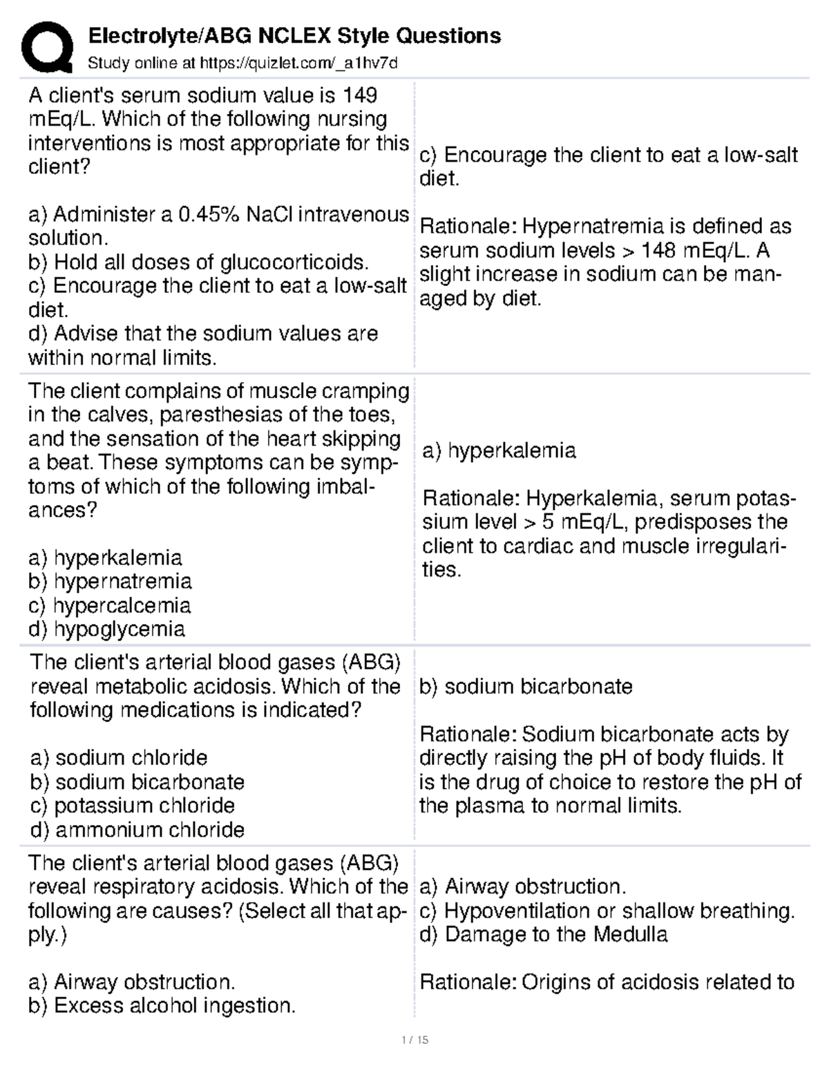 Electrolyte ABG Nclex Style Questions - Study Online At Quizlet/_a1hv7d ...