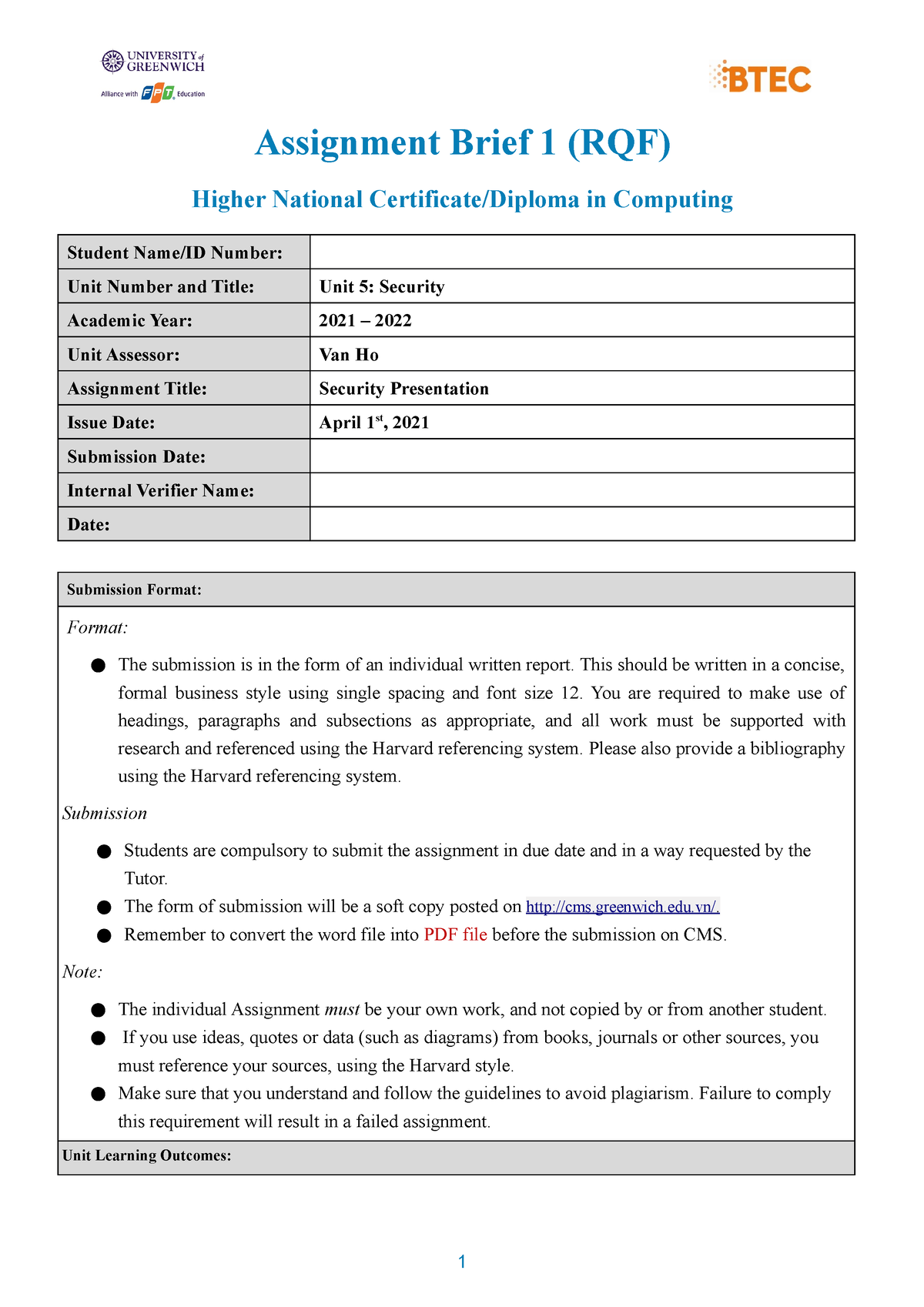 unit 5 assignment 1 brief