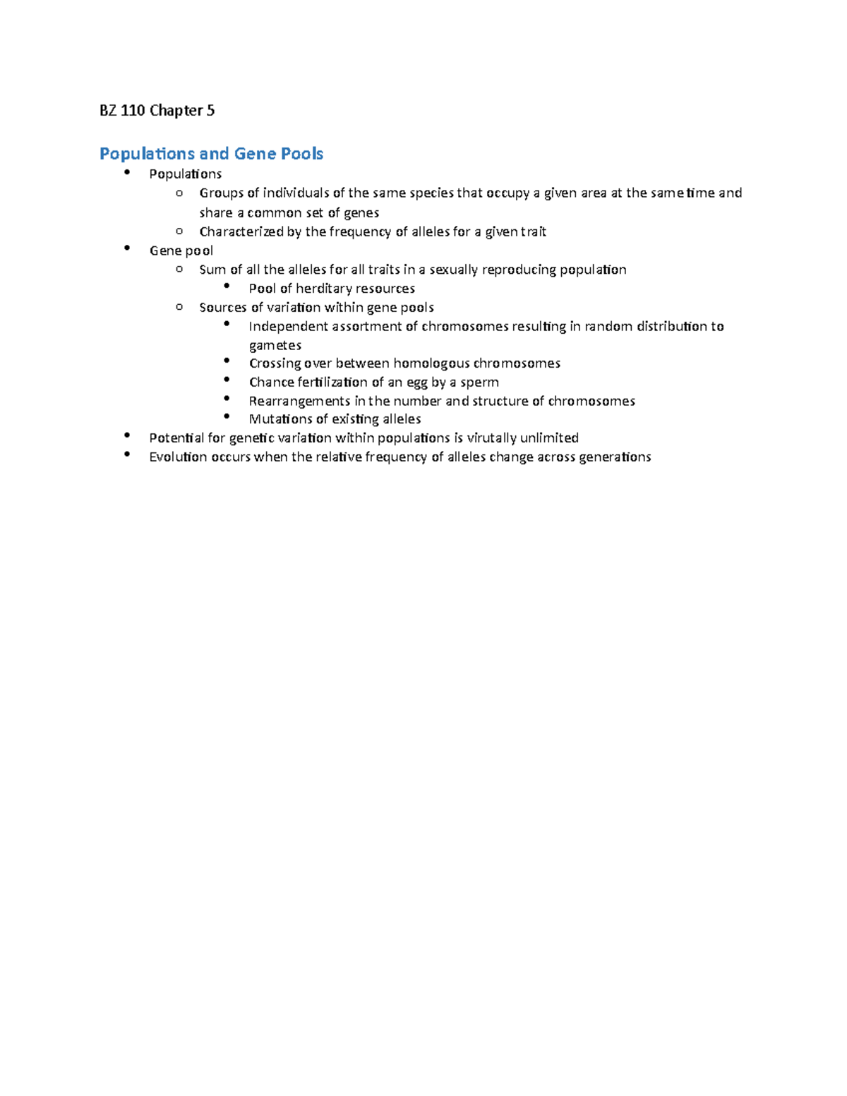 BZ 110 Chapter 5 Animal Biology BZ 110 Chapter 5 Populations and