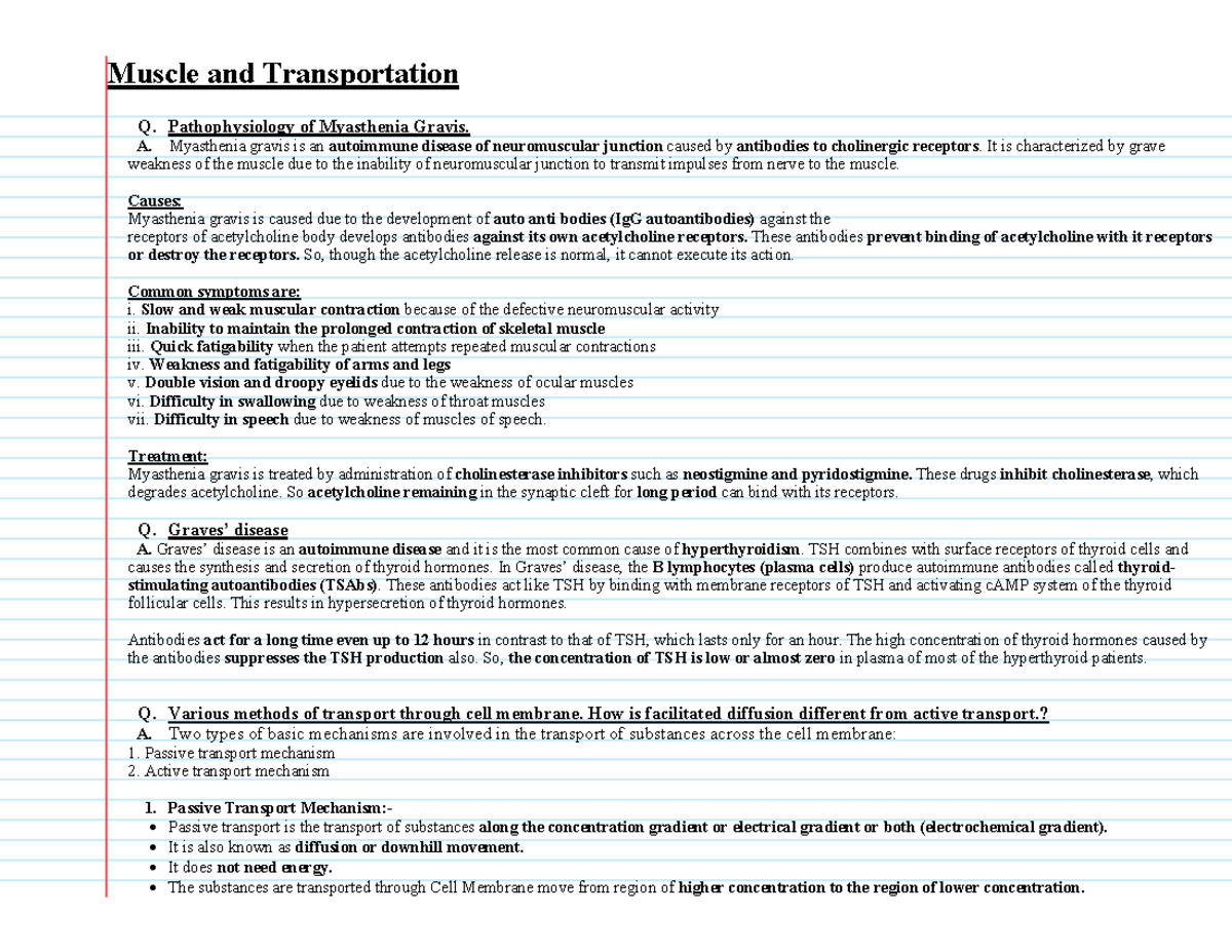 Physiology Notes - 4 3DWKRSK\VLRORJ\ RI 0\DVWKHQLD *UDYLV - Studocu