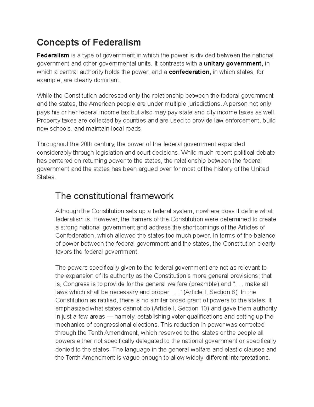 Federalism Lecture Notes 3 Concepts Of Federalism Federalism Is A Type Of Government In 4816