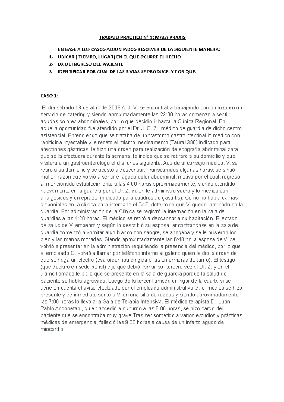 Trabajo Practico N1 MALA Praxis - TRABAJO PRACTICO N° 1: MALA PRAXIS EN