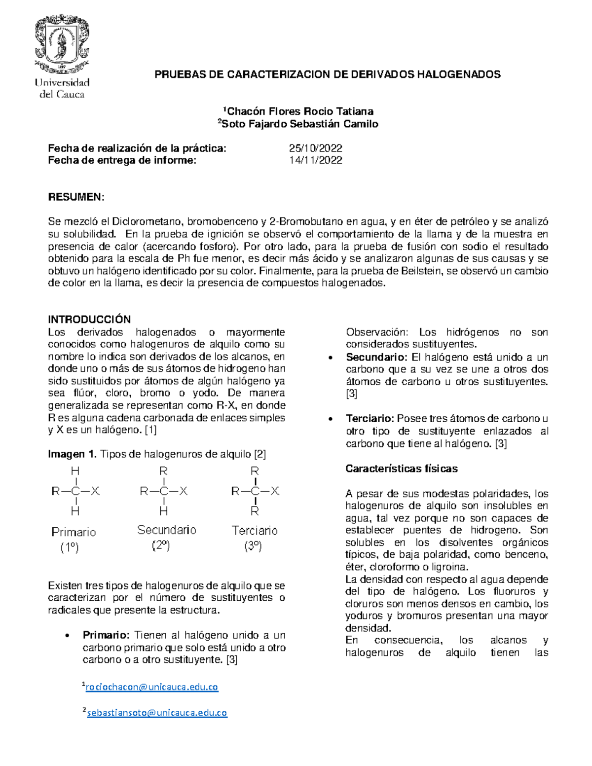 Pruebas DE Caracterizacion DE Derivados Halogenados- Practica 5 ...