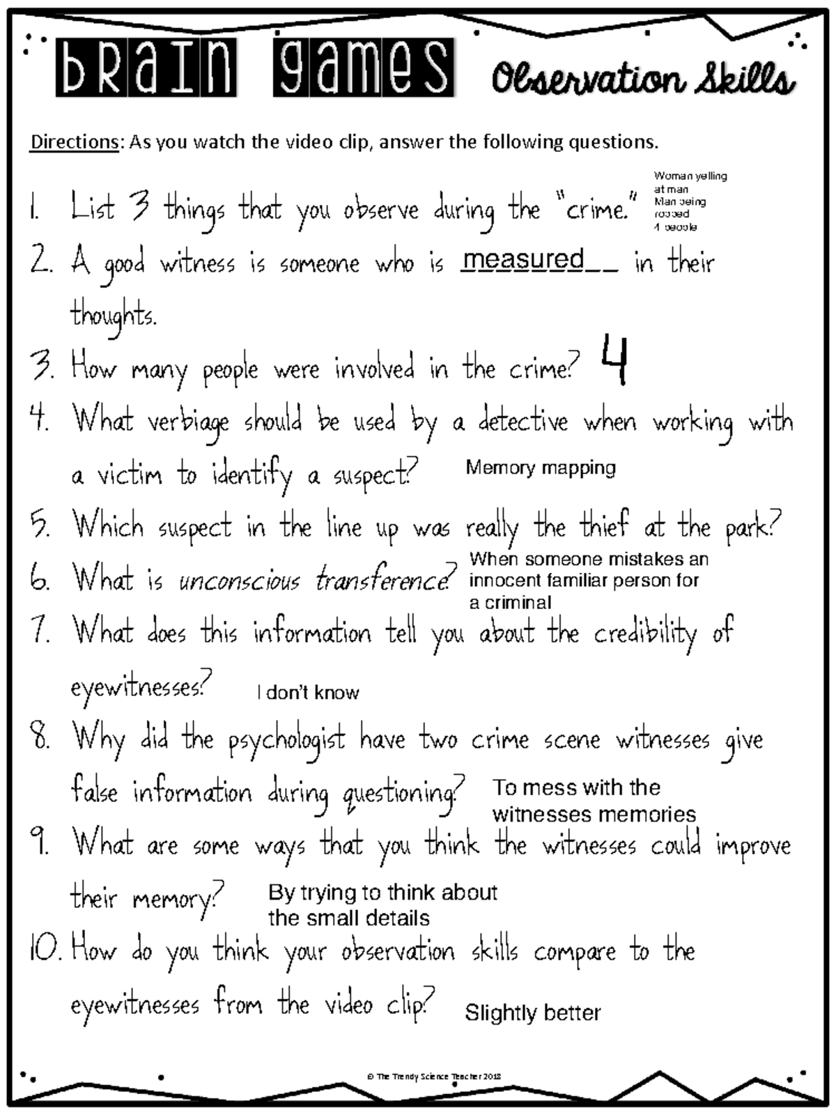 Brain Games Season 1 Episode 1 Worksheet Answers Charlie milionis