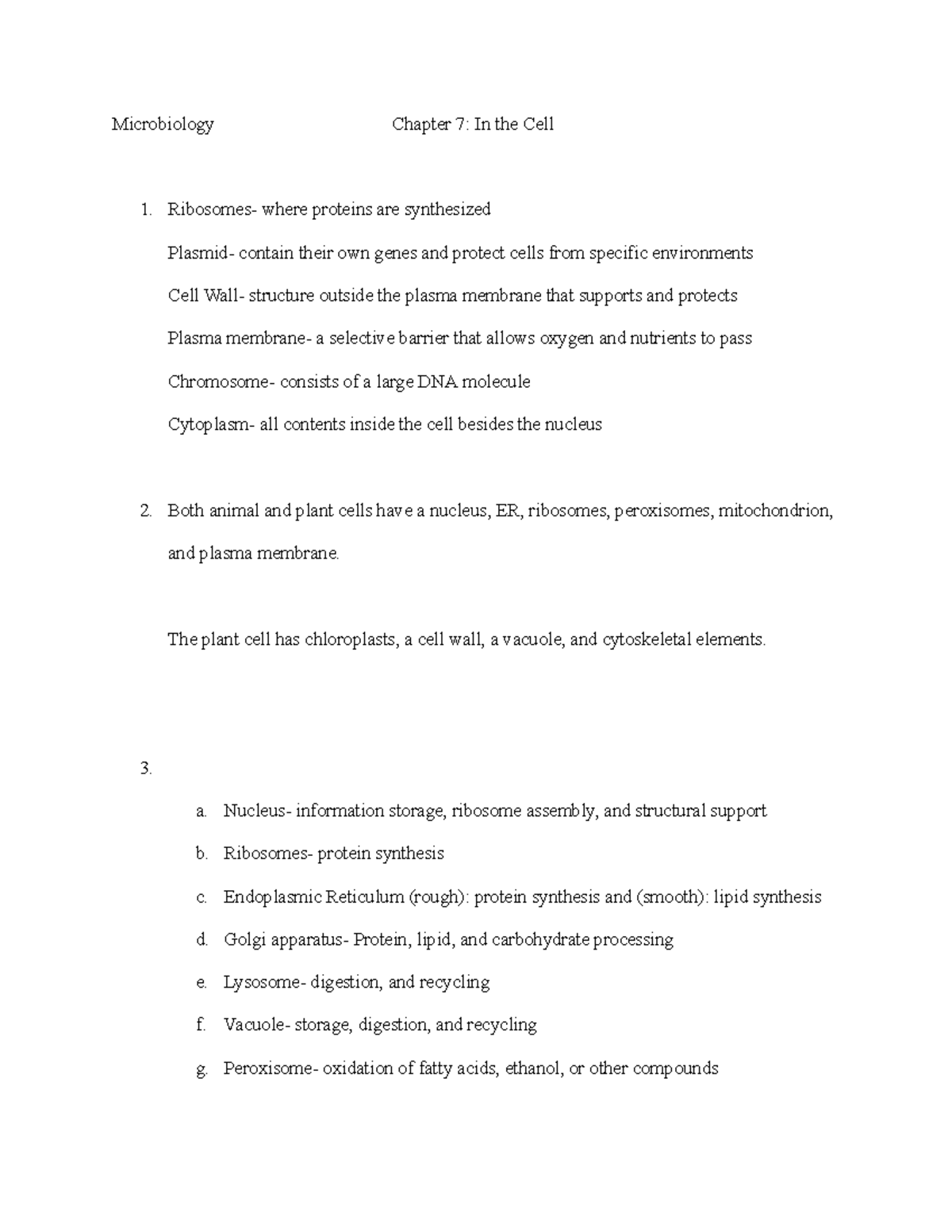 BIO Chapter 7 In the Cell WS - Microbiology Chapter 7: In the Cell ...