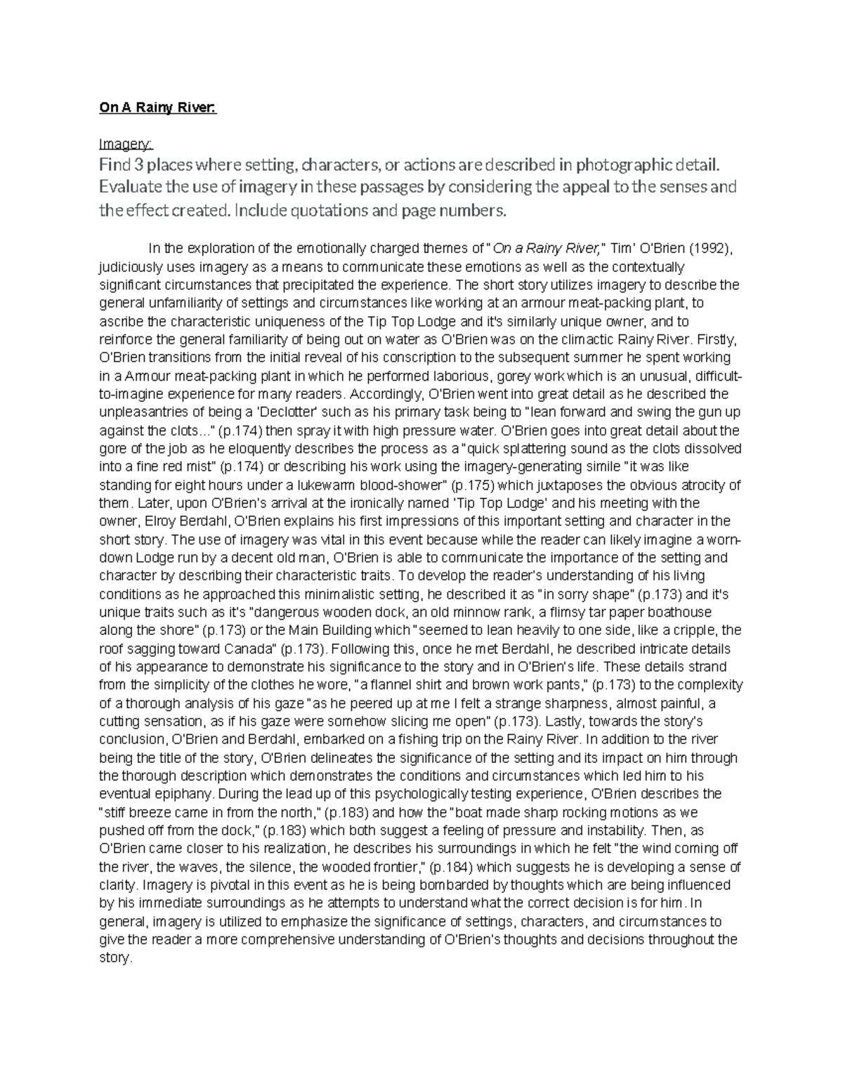 Rainy River + Boy and Girls discussion posts On A Rainy River