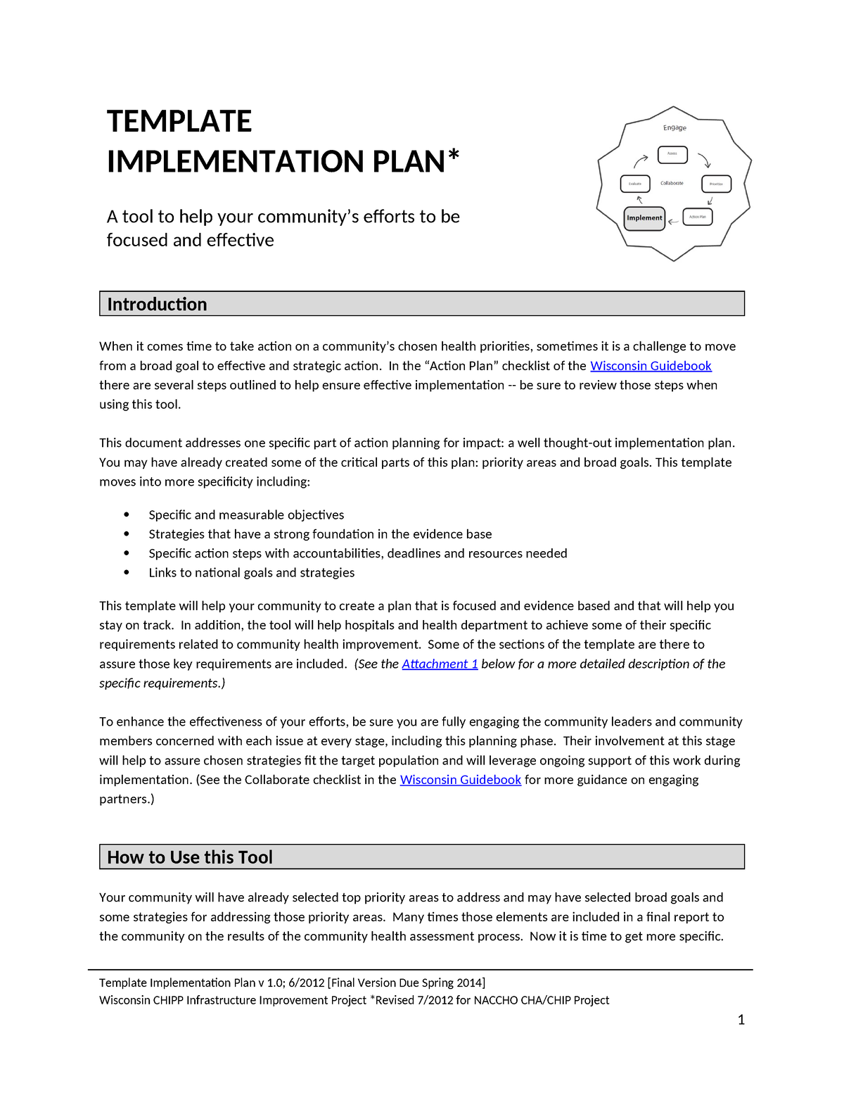 Implementation Plan Template - TEMPLATE IMPLEMENTATION PLAN* A tool to ...