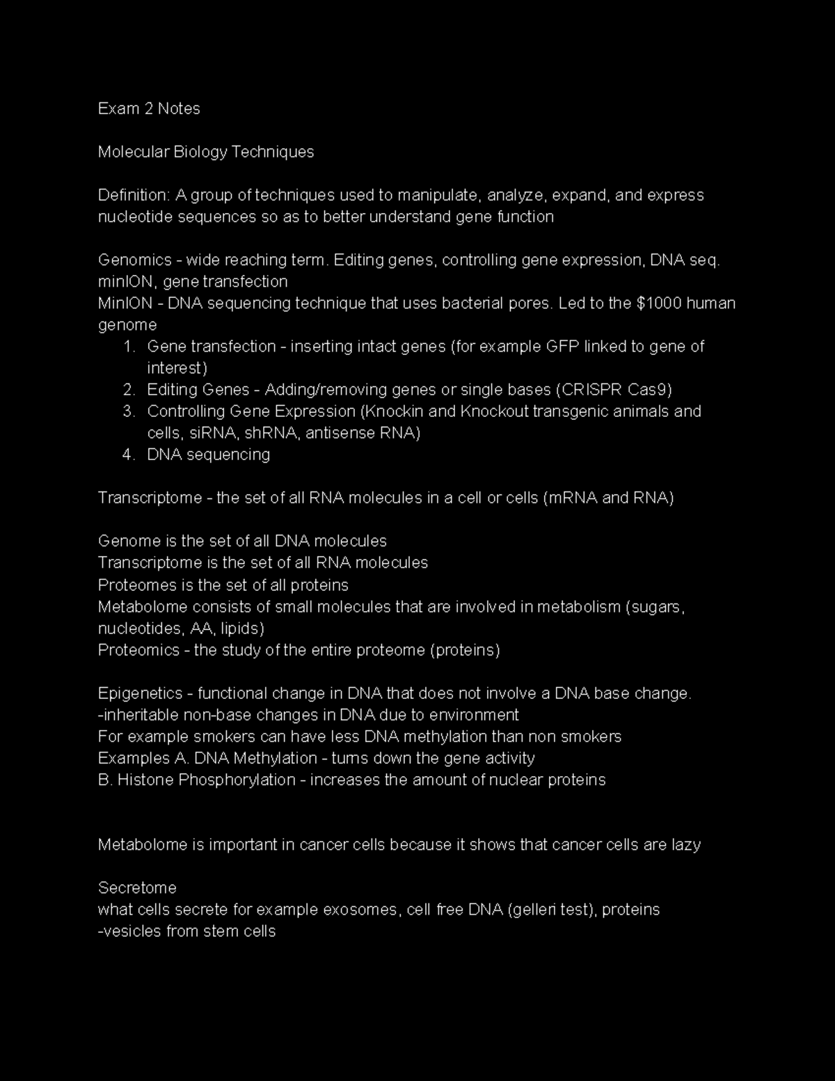 BIOL 311 Exam 2 Notes - Exam 2 Notes Molecular Biology Techniques ...