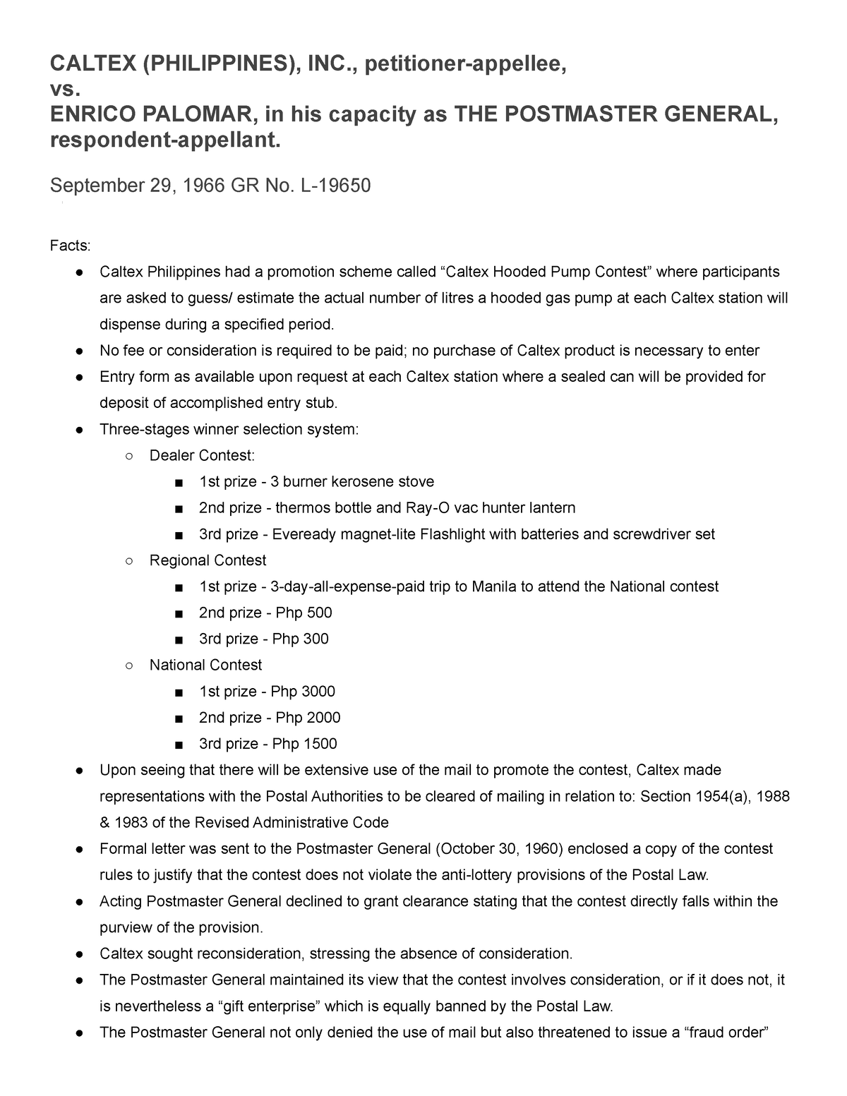 GR No. L-19650 Caltex Philippines Inc V. Enrico Palomar - CALTEX ...