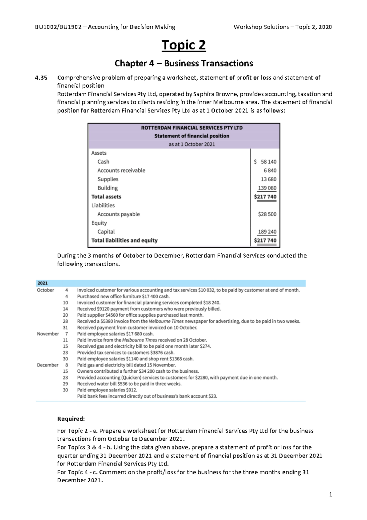 BU1002 Topic 02 Workshop Solutions 2020 - Warning: TT: Undefined ...