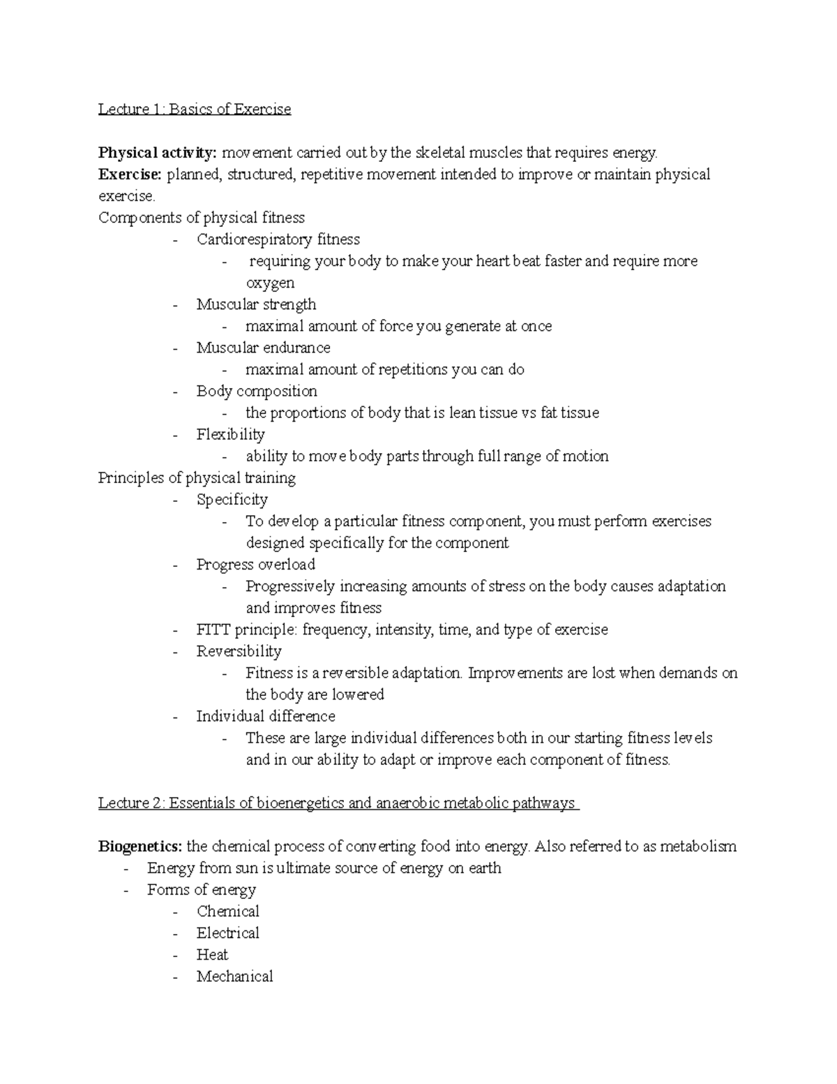 Lecture Notes - Lecture 1: Basics Of Exercise Physical Activity ...