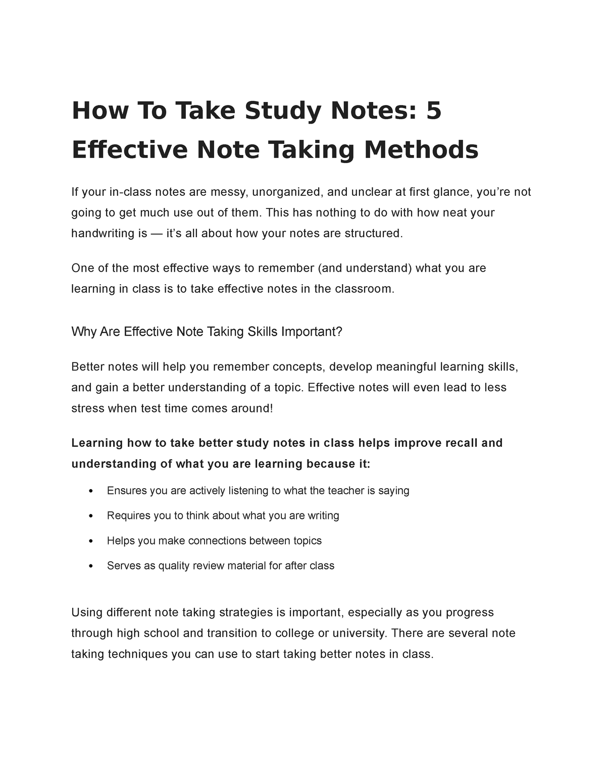 How To Take Study Notes: 5 Effective Note Taking Methods
