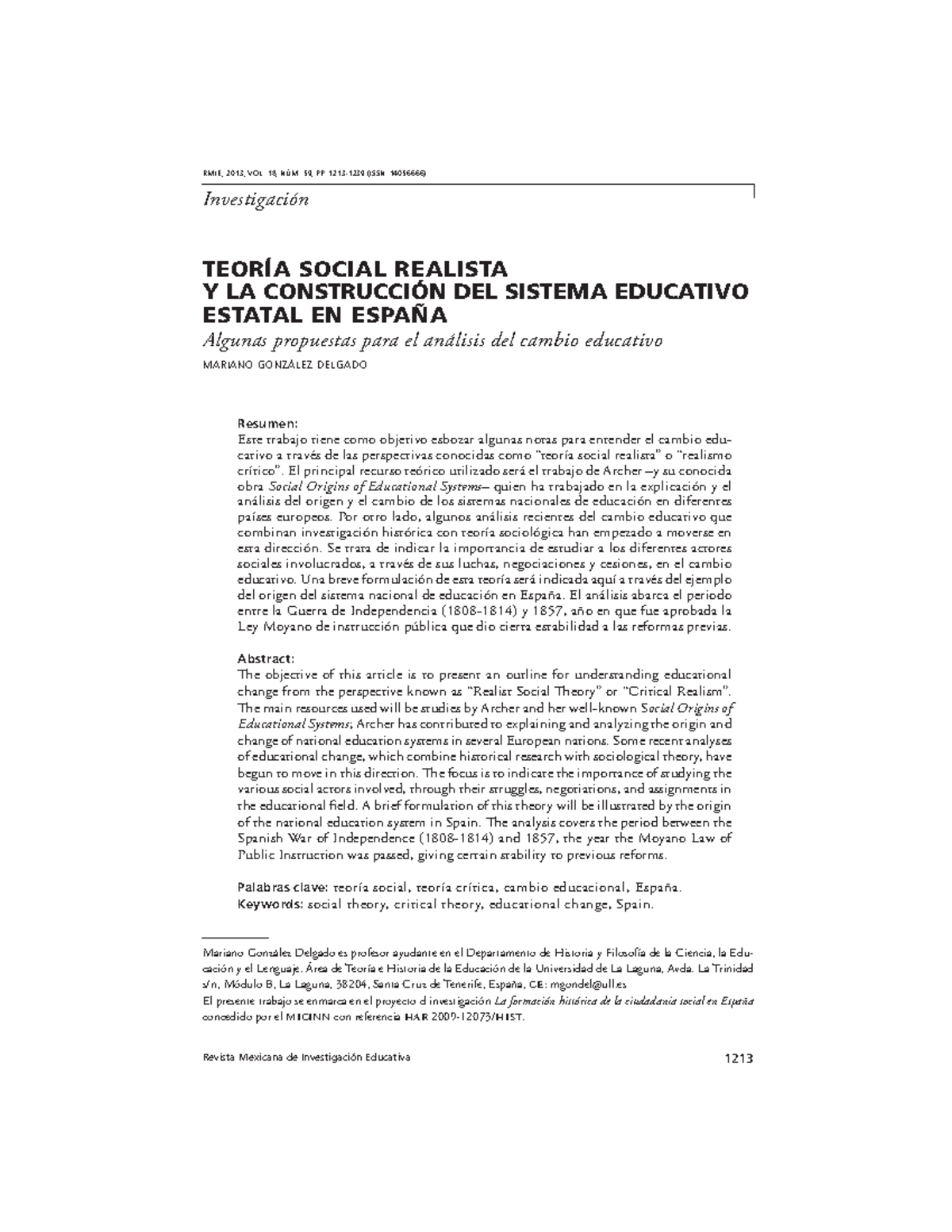 Texto Margaret Archer - Revista Mexicana de Investigación Educativa ...