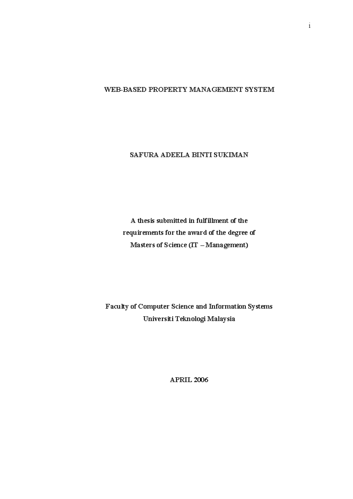 Web based property management system safura adeela binti sukiman - i ...