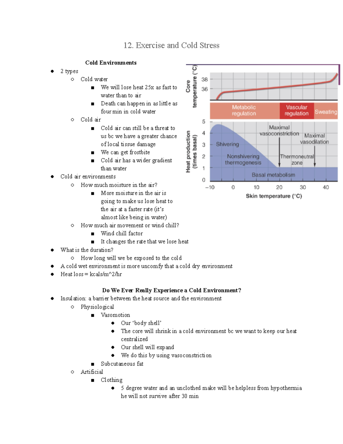Lecture 12 Exercise and Cold Stress - 12. Exercise and Cold Stress Cold ...
