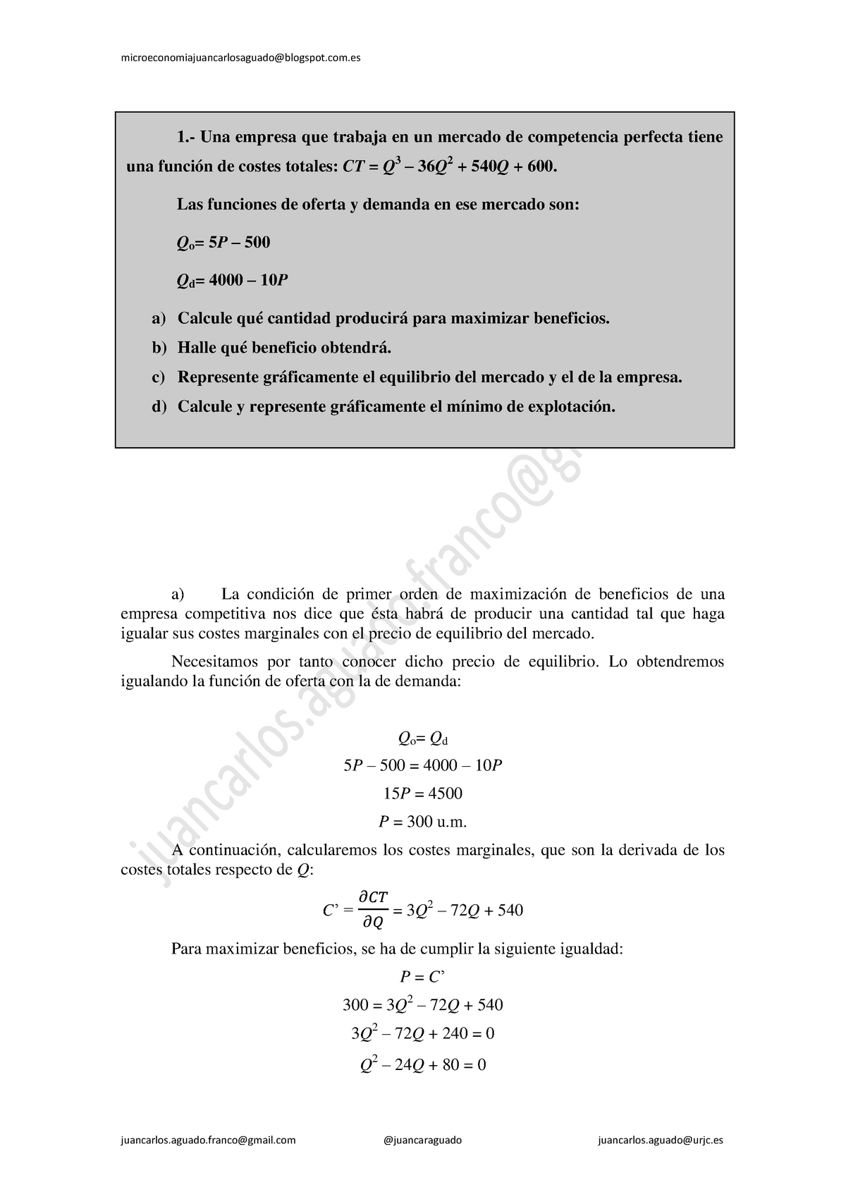 Ejercicios Competencia Perfecta - A) La Condición De Primer Orden De ...