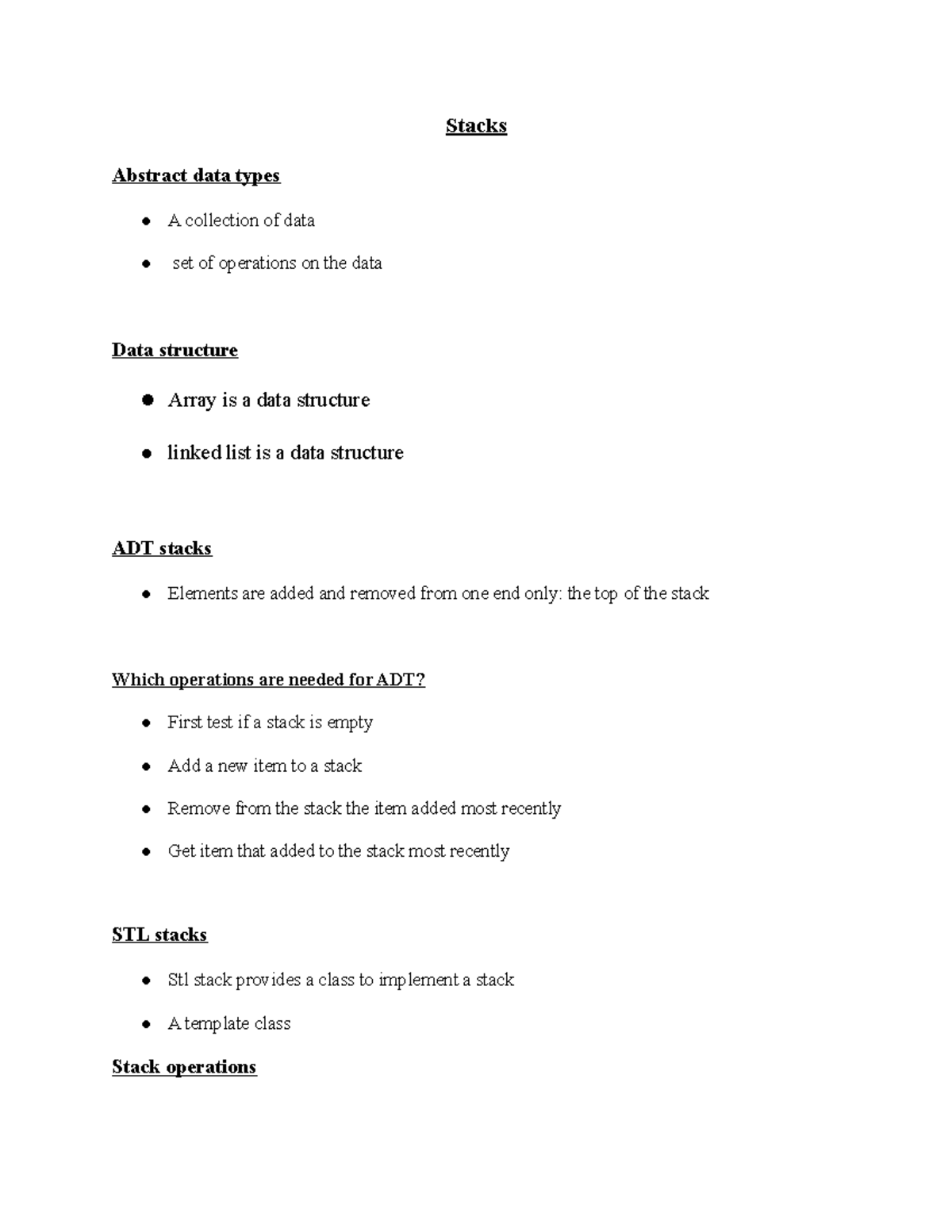 C++ 2 stacks and queue notes Stacks Abstract data types A collection