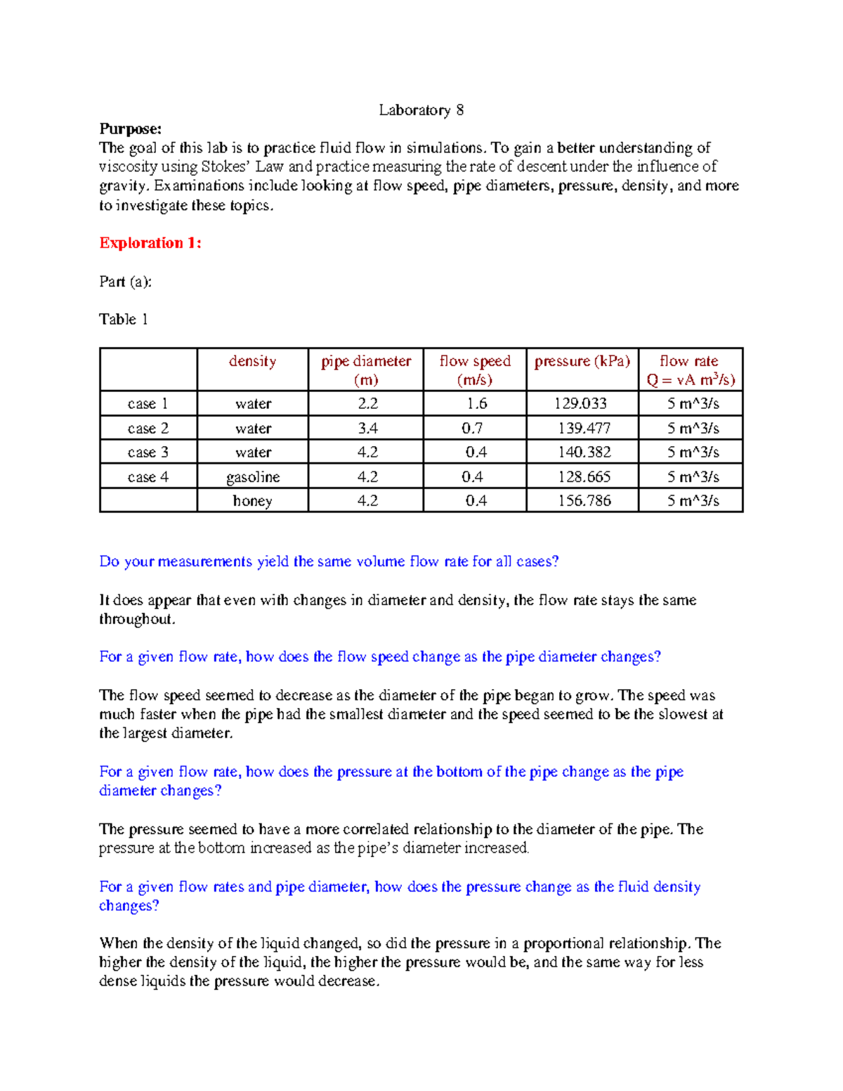 Phys 221 Lab 8 Lab 8 Laboratory 8 Purpose The Goal Of This Lab Is To Practice Fluid Flow In