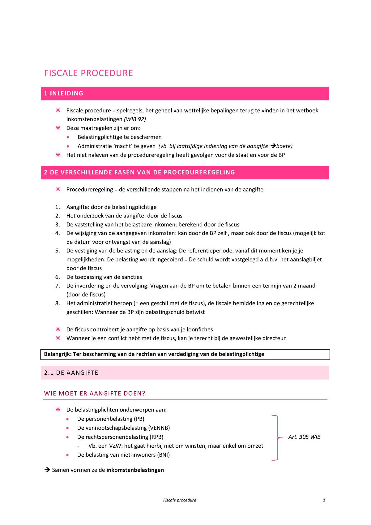 Samenvatting-fiscale-procedure - FISCALE PROCEDURE 1 INLEIDING â ...