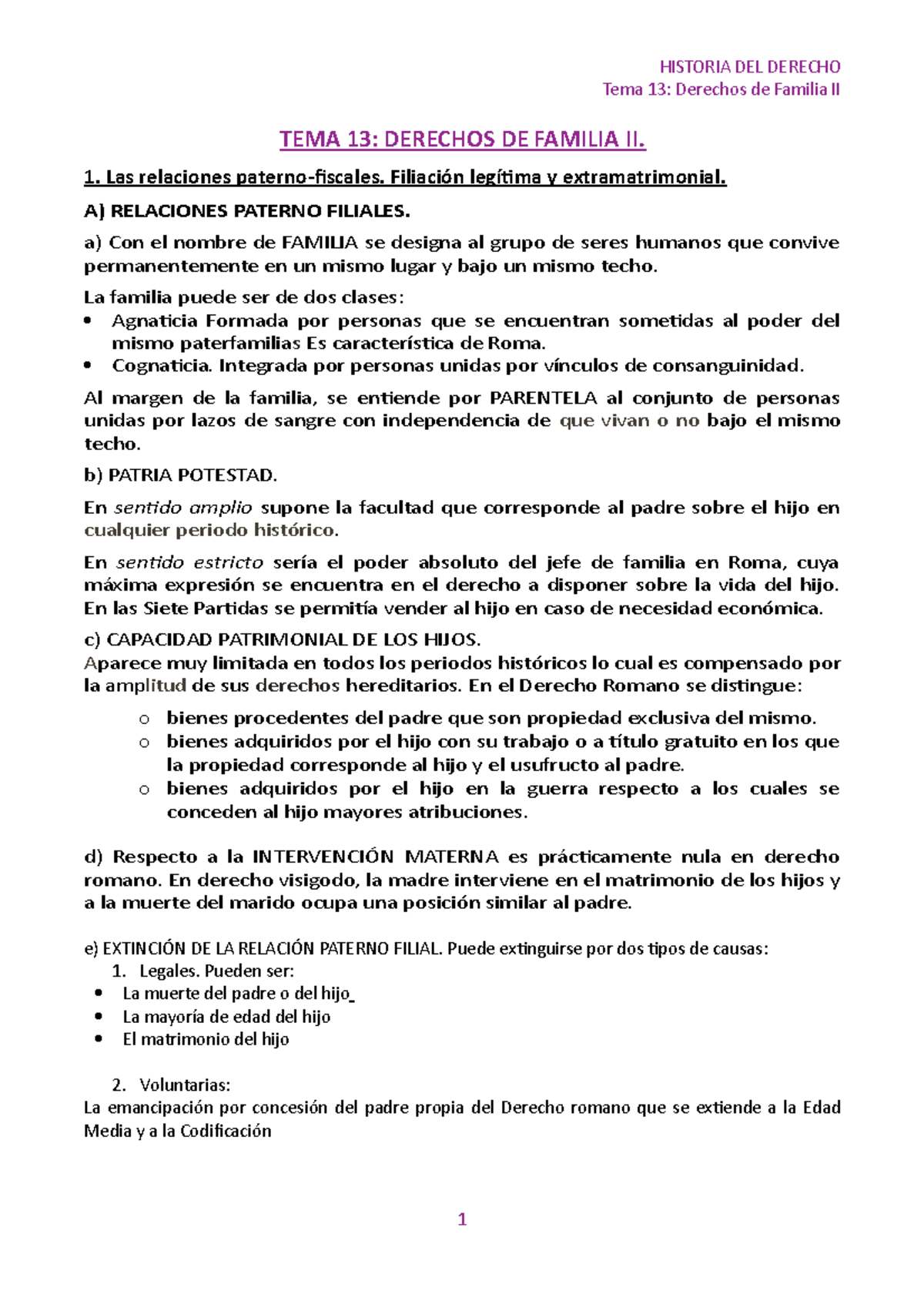 TEMA 13 Historia DEL Derecho - Tema 13: Derechos de Familia II TEMA 13:  DERECHOS DE FAMILIA II. 1. - Studocu