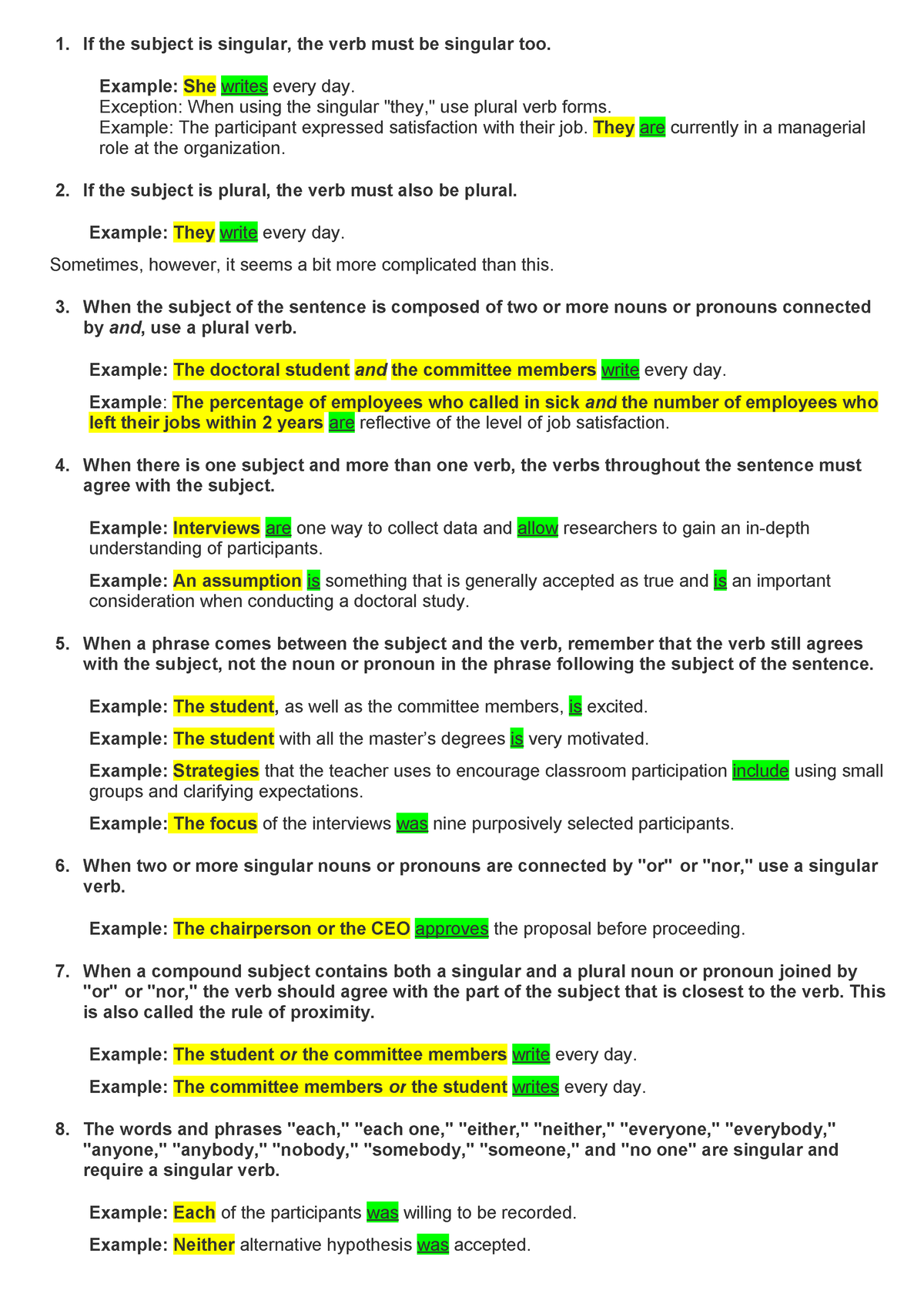 12 rules - Very good - If the subject is singular, the verb must be ...