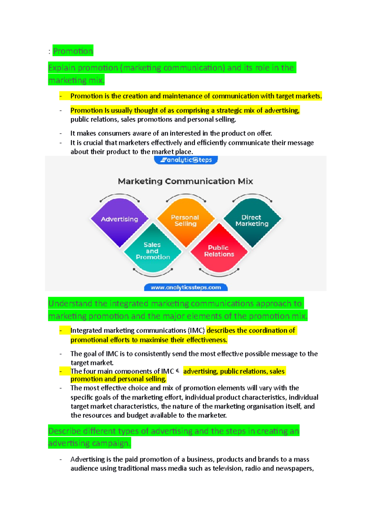 Week 4 - Week 4 lecture notes - : Promotion Explain promotion ...