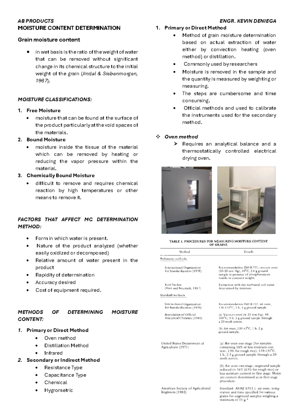 Moisture content determination - MOISTURE CONTENT DETERMINATION Grain ...