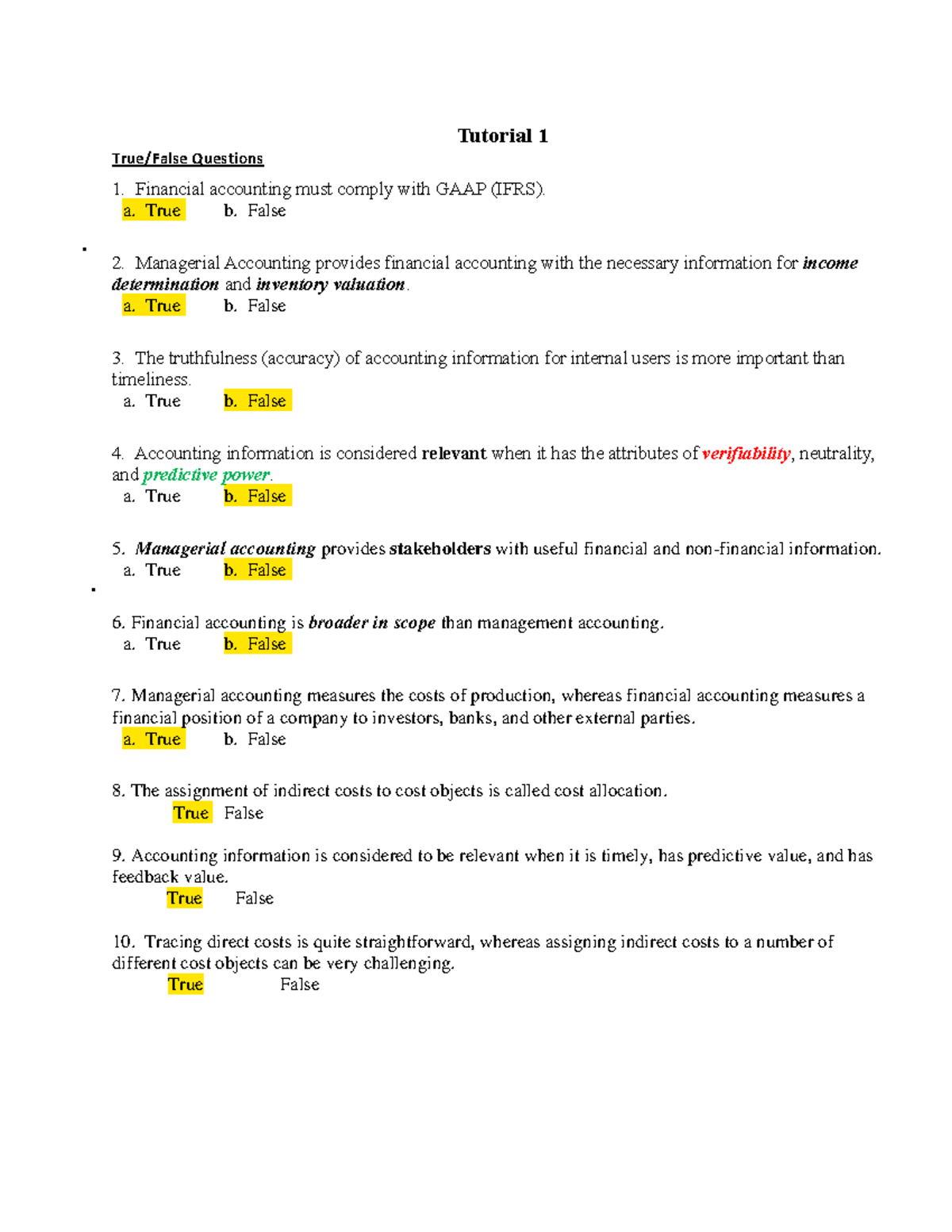Tutorial 1 Questions - Commerce 2Ab3 - McMaster - Studocu