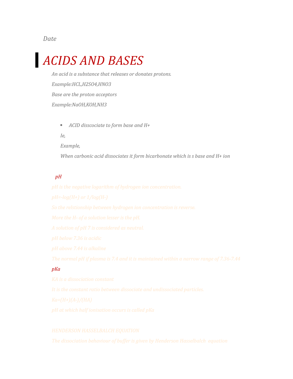 Acids AND Bases - Includes Definitions,important Topics - Date ACIDS ...