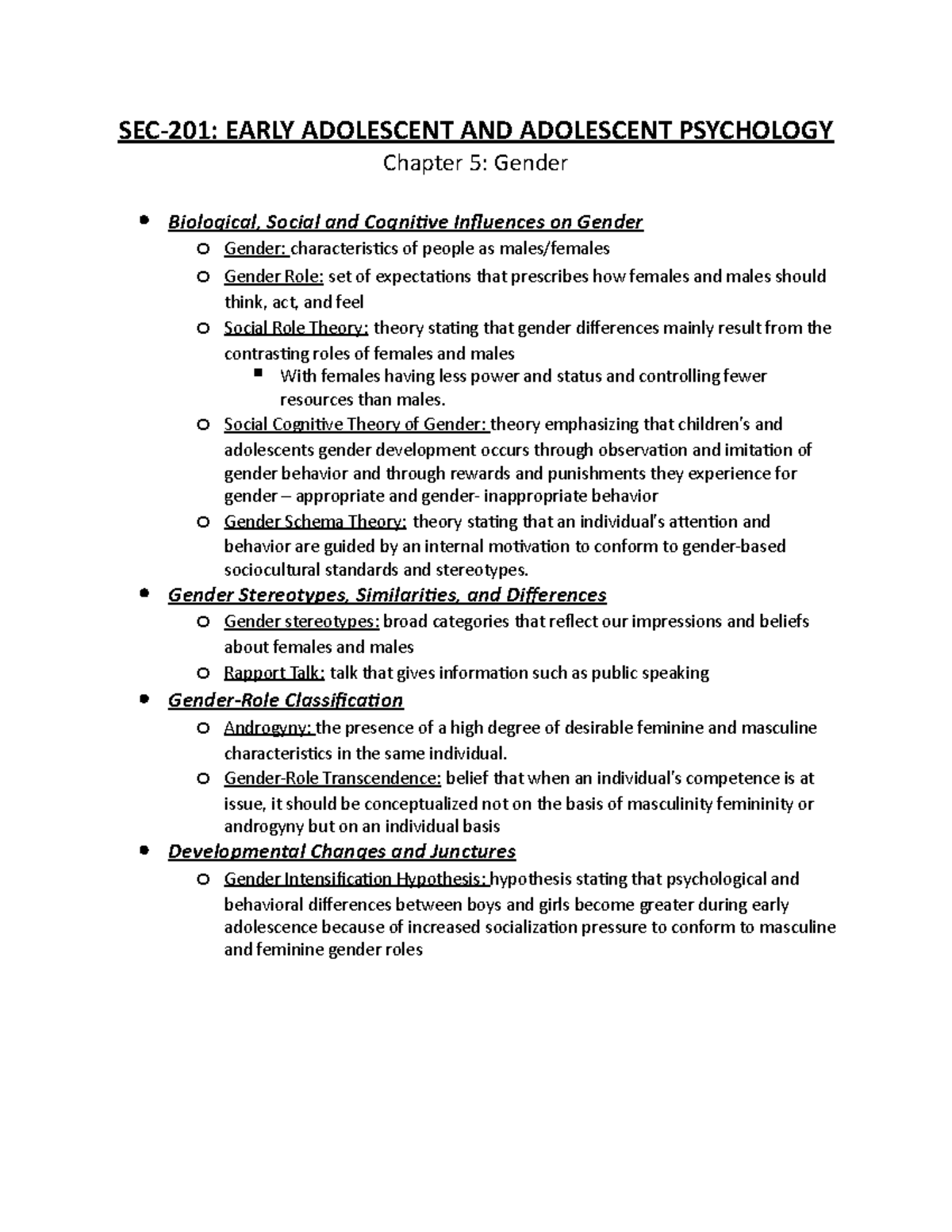 Chpt 5 - notes - SEC-201: EARLY ADOLESCENT AND ADOLESCENT PSYCHOLOGY ...