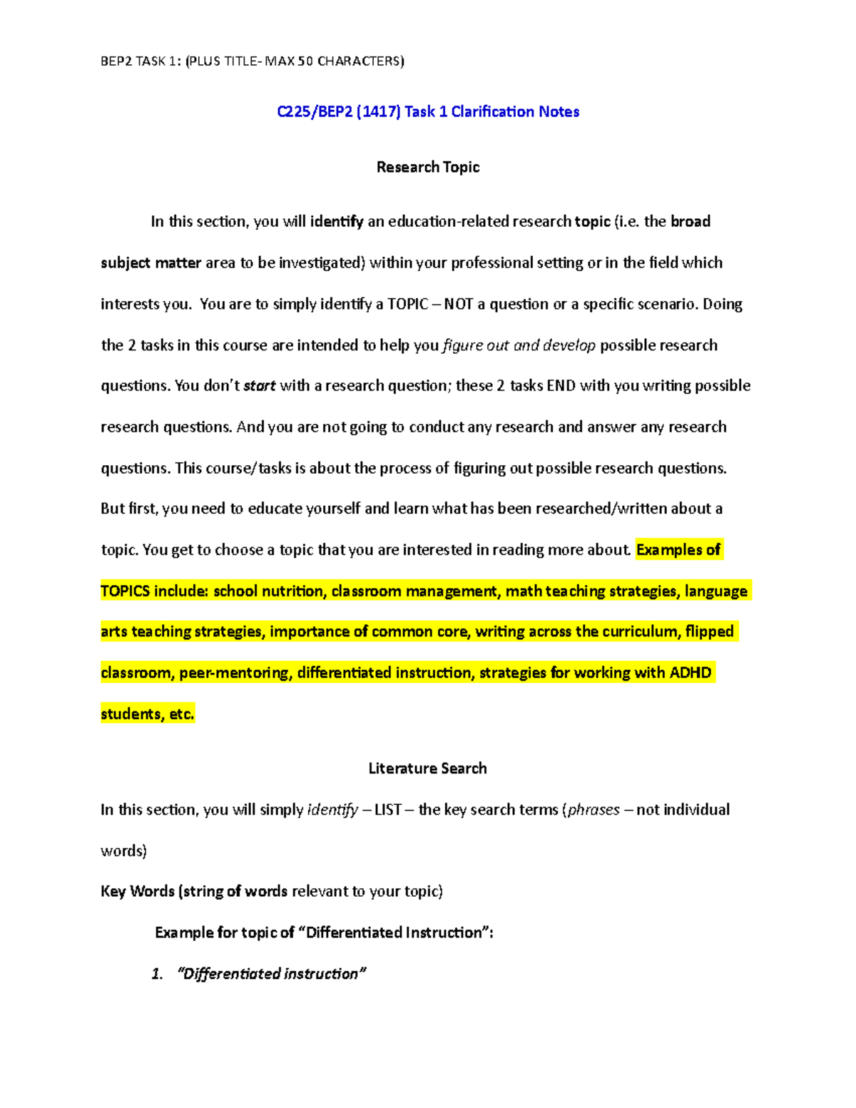 C225 BEP2 T1 Task clarification notes 0417 - C225/BEP2 (1417) Task 1 ...
