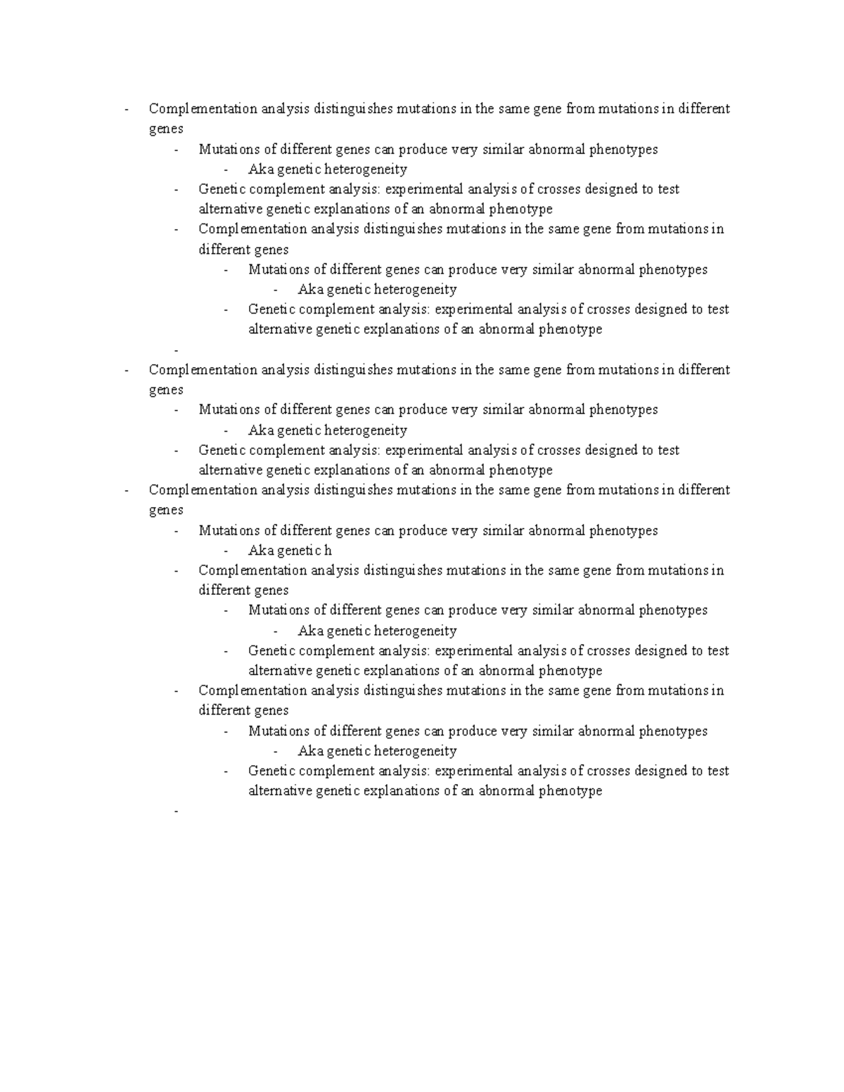 Notes 3 - Complementation analysis distinguishes mutations in the same ...
